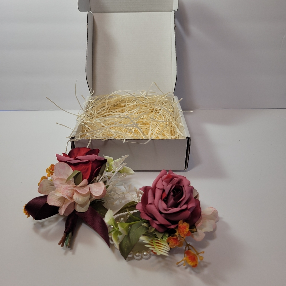 Lings Rose Wedding Wrist Corsage and Boutonniere Set Party Prom Hand Ribbon